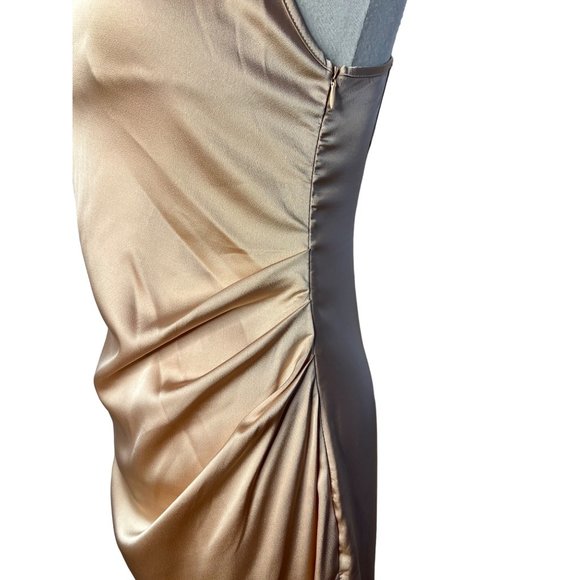 SHEIN Dress Petite Large Tan Sheath Midi adj Straps Zip Scoop Neck - Picture 7 of 15